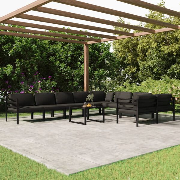 vidaXL Salon de jardin 10 pcs avec coussins Aluminium Anthracite