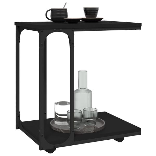 vidaXL Table d'appoint avec roues Noir 50x35x55,5 cm Bois d'ing&eacute;nierie