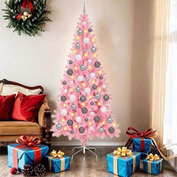 vidaXL Sapin de No&euml;l avec 300 LED avec support Rose 180 cm PVC
