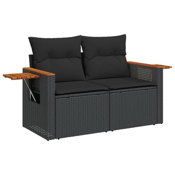 vidaXL Salon de jardin 6 pcs avec coussins noir r&eacute;sine tress&eacute;e