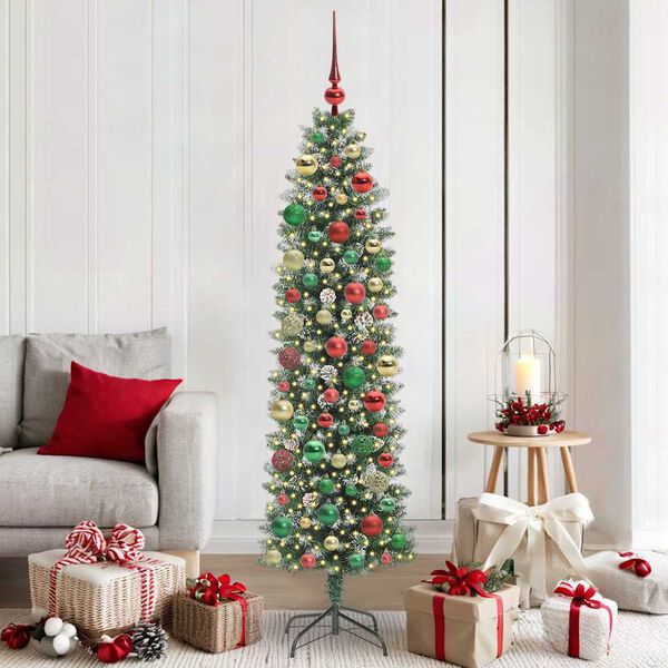 vidaXL Arbre de Noël artificiel slim avec 300 LED Vert et blanc 180 cm