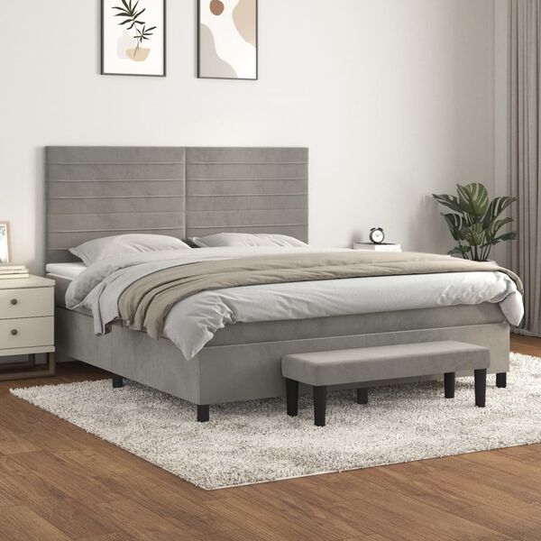 vidaXL Sommier &agrave; lattes de lit et matelas Gris clair 180x200cm Velours