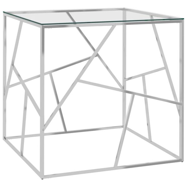vidaXL Table basse Argent&eacute; 55x55x55 cm Acier inoxydable et verre