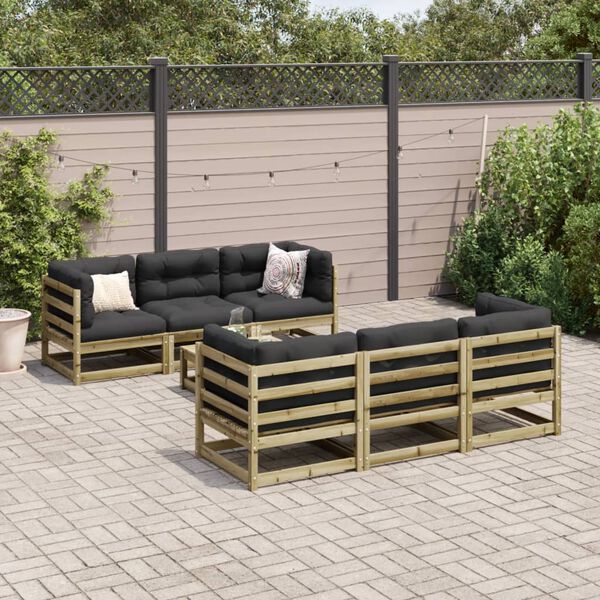 vidaXL Salon de jardin 7 pcs avec coussins bois de pin impr&eacute;gn&eacute;