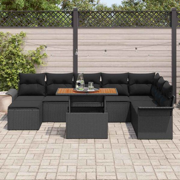 vidaXL Ensemble de canap&eacute; de jardin avec coussin 9 pcs Noir