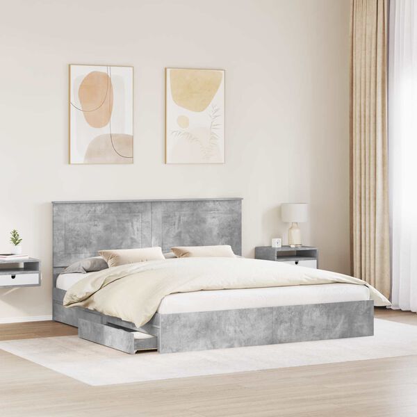 vidaXL Lit de Rangement Gris b&eacute;ton 200 x 200 cm Bois d'ing&eacute;nierie