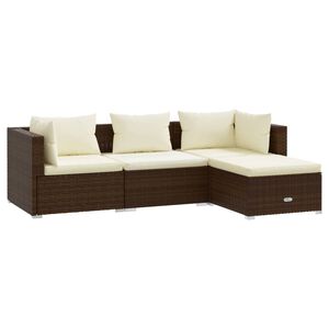 vidaXL Salon de jardin 4 pcs avec coussins R&eacute;sine tress&eacute;e Marron