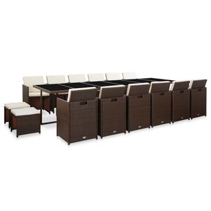 vidaXL Ensemble &agrave; manger d'ext&eacute;rieur avec coussins 17 pcs rotin Marron