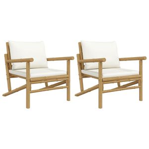 vidaXL Chaises de jardin lot de 2 avec coussins blanc cr&egrave;me bambou