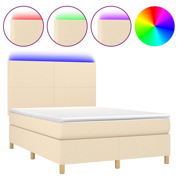 vidaXL Sommier &agrave; lattes de lit et matelas et LED Cr&egrave;me 140x190cm Tissu