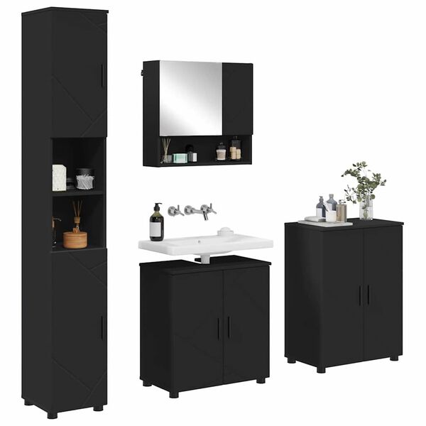 vidaXL Ensemble de mobilier de salle de bain Montage mural 4 pcs Noir