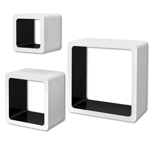 3 &Eacute;tag&egrave;res cubes murales et en MDF Blanc-Noir pour Livres/DVD