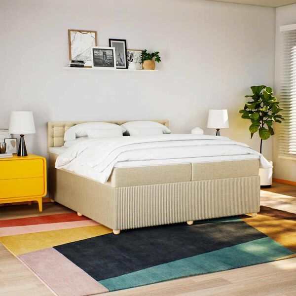 vidaXL Sommier &agrave; lattes de lit avec matelas Cr&egrave;me 200x200 cm Tissu