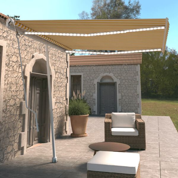 vidaXL Auvent automatique capteur de vent et LED 300x250cm Jaune/blanc