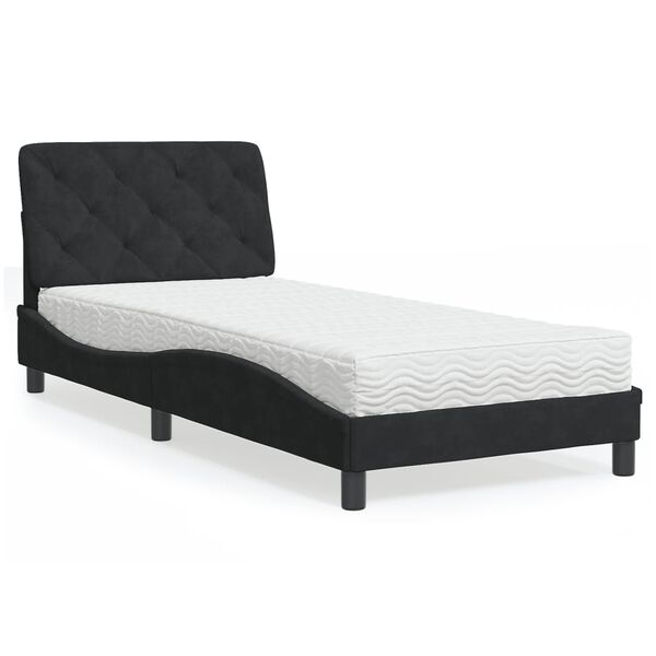 vidaXL Lit avec matelas noir 90x190 cm velours