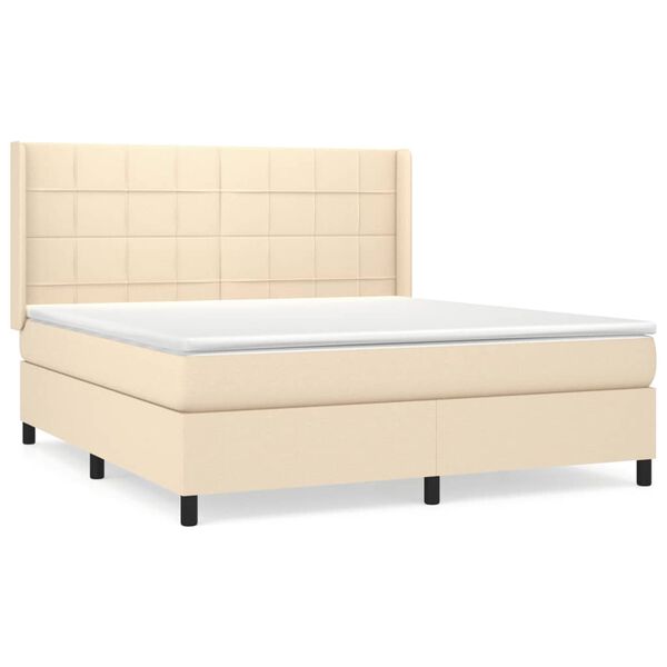vidaXL Sommier &agrave; lattes de lit avec matelas Cr&egrave;me 160x200 cm Tissu