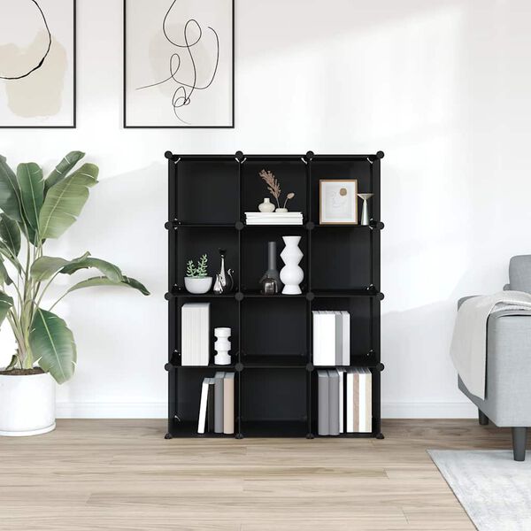 vidaXL Cubes de rangement 12 pcs Noir PP