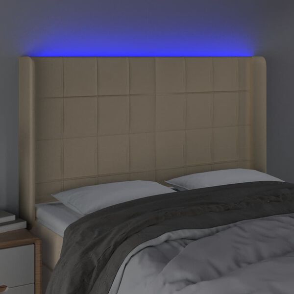 vidaXL T&ecirc;te de lit &agrave; LED Cr&egrave;me 147x16x118/128 cm Tissu