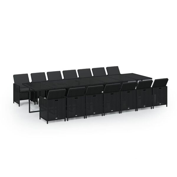 vidaXL Ensemble &agrave; manger de jardin coussins 15 pcs R&eacute;sine tress&eacute;e Noir