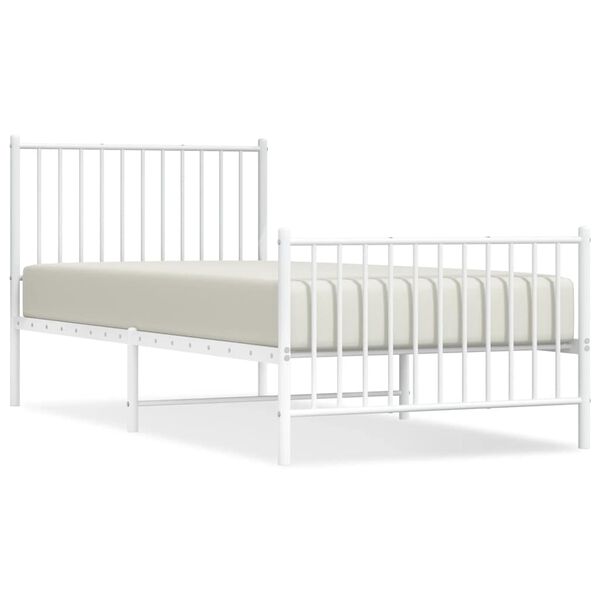 vidaXL Cadre de lit m&eacute;tal sans matelas avec pied de lit blanc 90x200cm