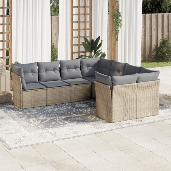vidaXL Salon de jardin avec coussins 8 pcs beige r&eacute;sine tress&eacute;e