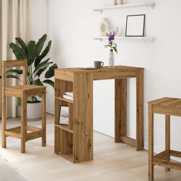 vidaXL Table de bar avec étagères chêne artisanal bois d'ingénierie