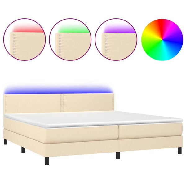 vidaXL Sommier &agrave; lattes de lit et matelas et LED Cr&egrave;me 200x200cm Tissu