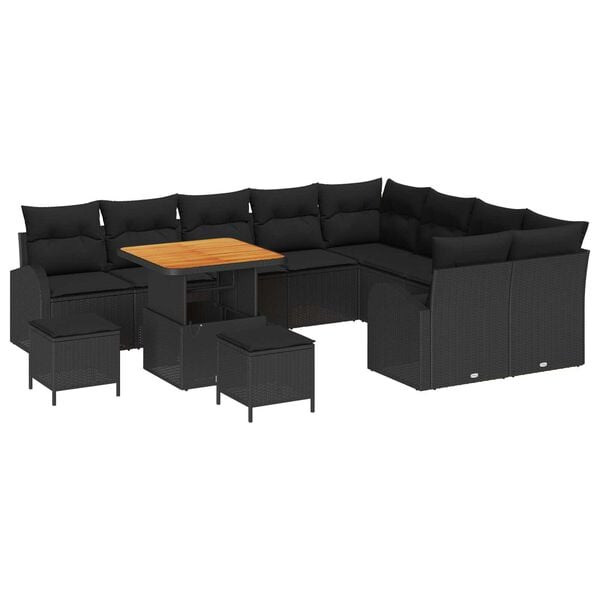 vidaXL Ensemble de canap&eacute; de jardin avec coussin 12 pcs Noir
