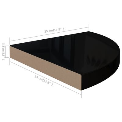 vidaXL Étagères d'angle flottantes 2pcs noir brillant 35x35x3,8 cm MDF
