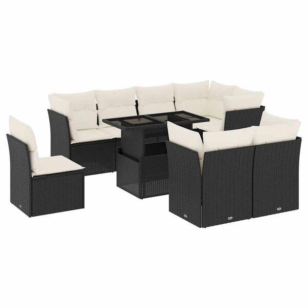 vidaXL Salon de jardin 9 pcs avec coussins noir r&eacute;sine tress&eacute;e