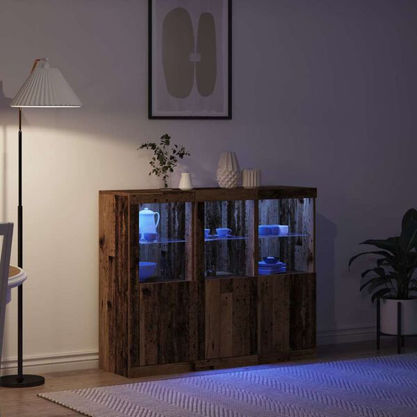 vidaXL Buffet LED 3 pcs Bois ancien 123 x 37 x 100 cm