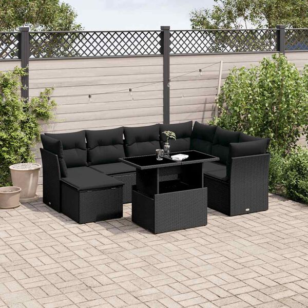 vidaXL Salon de jardin 8 pcs avec coussins noir r&eacute;sine tress&eacute;e