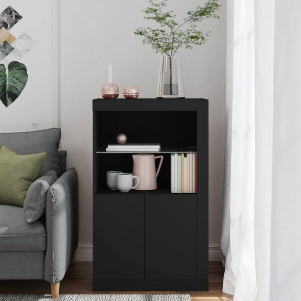 vidaXL Armoire latérale avec lumières LED noir bois d'ingénierie