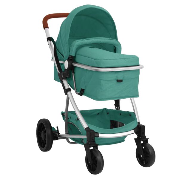 vidaXL Poussette pour b&eacute;b&eacute; 3-en-1 Vert Aluminium