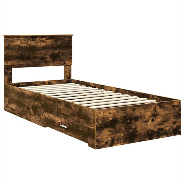 vidaXL Cadre de lit Chêne Fumé et Argent 75 x 190 cm Bois d'ingénierie