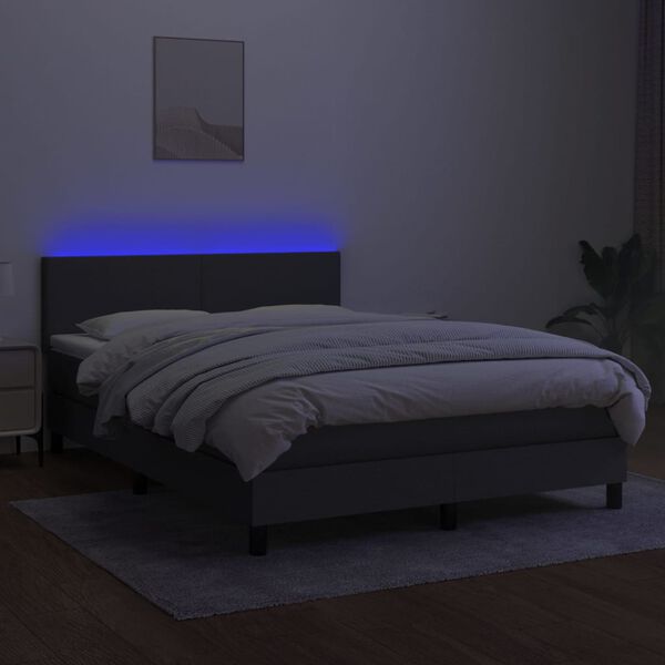 vidaXL Sommier à lattes de lit et matelas et LED Gris foncé 140x190 cm