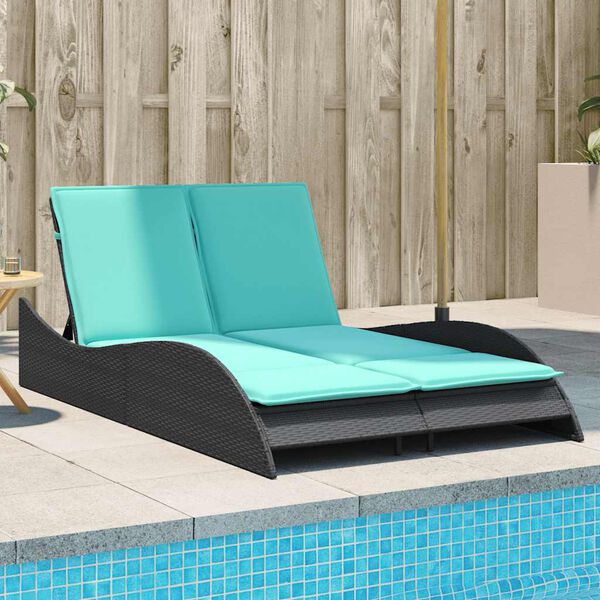 vidaXL Chaise longue avec coussins Noir 114x205x73 cm R&eacute;sine tress&eacute;e