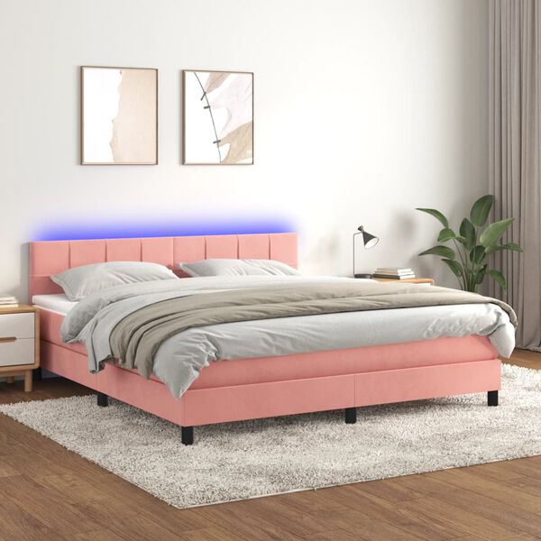 vidaXL Sommier &agrave; lattes de lit avec matelas et LED Rose 160x200 cm