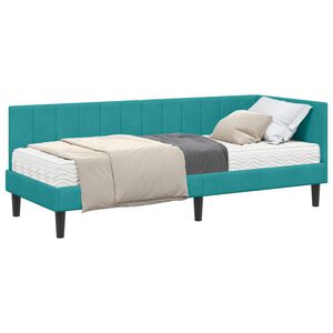 vidaXL Cadre de lit d'angle avec matelas 2 pcs Turquoise Velours