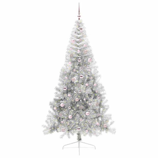 vidaXL Sapin de No&euml;l artificiel pr&eacute;-&eacute;clair&eacute; Argent 240 cm PET