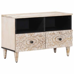 vidaXL Meuble TV Blanc 70 x 33,5 x 46 cm Bois de mangue massif