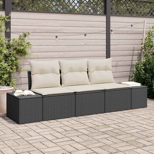 vidaXL Ensemble de canapé de jardin 3 pcs Noir et Crème polyrotin