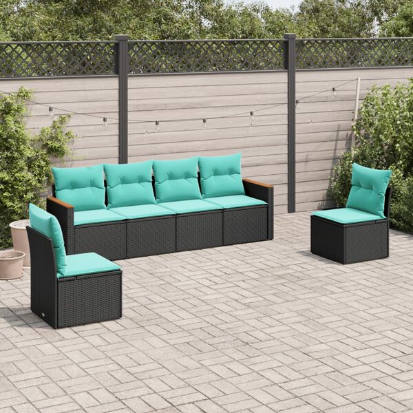 vidaXL Salon de jardin 6 pcs avec coussins noir r&eacute;sine tress&eacute;e