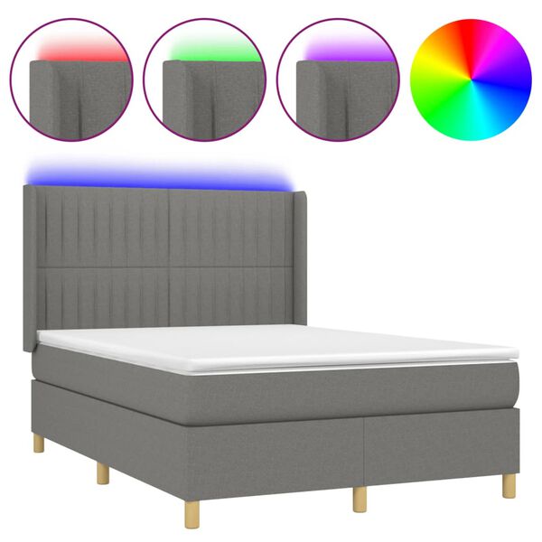 vidaXL Sommier &agrave; lattes de lit matelas LED Gris fonc&eacute; 140x200 cm Tissu