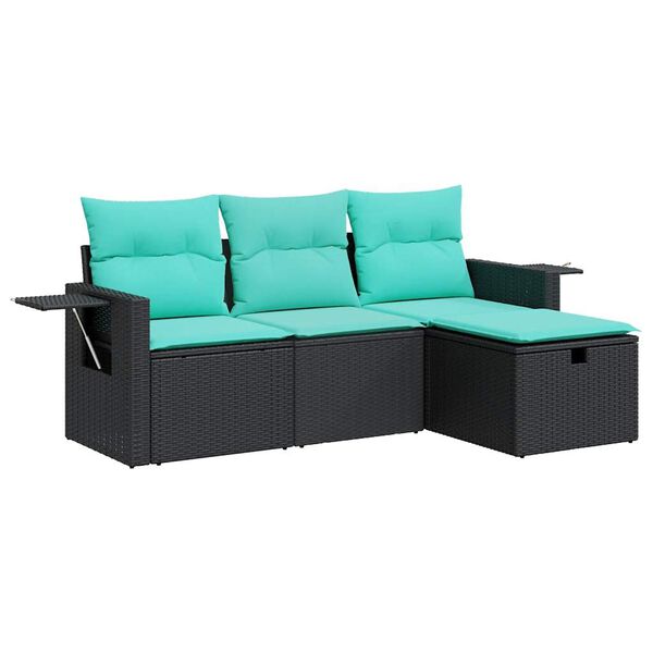 vidaXL Salon de jardin 4 pcs avec coussins noir r&eacute;sine tress&eacute;e