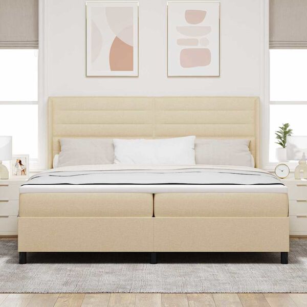 vidaXL Lit &agrave; ressorts avec matelas Cr&egrave;me 200 x 200 cm tissu