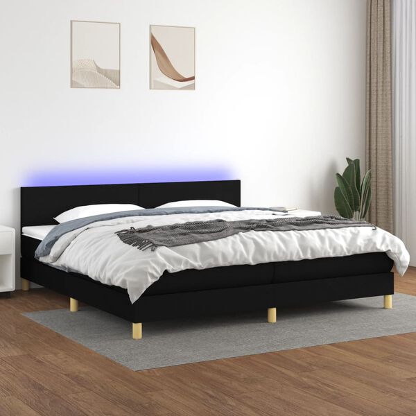 vidaXL Sommier &agrave; lattes de lit et matelas et LED Noir 200x200 cm Tissu