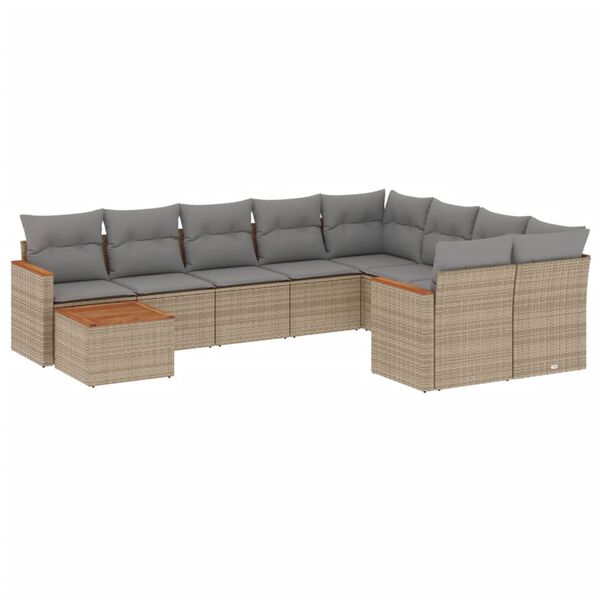 vidaXL Salon de jardin avec coussins 10 pcs beige r&eacute;sine tress&eacute;e