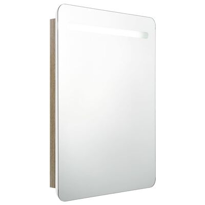 vidaXL Armoire de salle de bain à miroir LED blanc et chêne 60x11x80cm