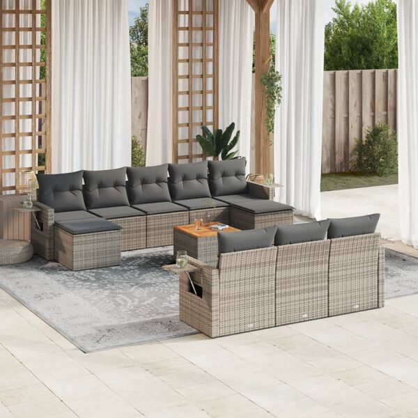 vidaXL Salon de jardin 11 pcs avec coussins gris r&eacute;sine tress&eacute;e